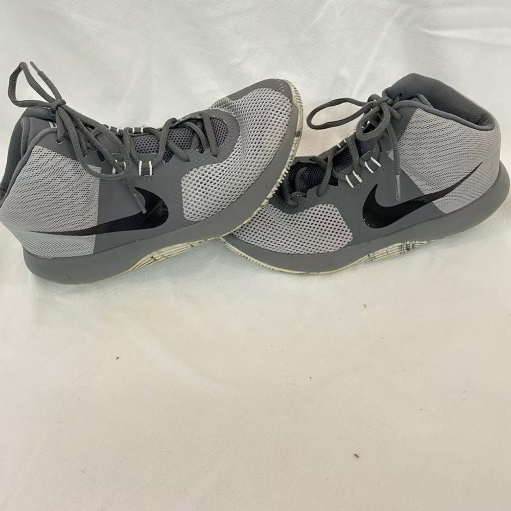 Nike Mens Air Precision Basketball Shoes Gray 898455-004, Lace Up Mid Top 8.5